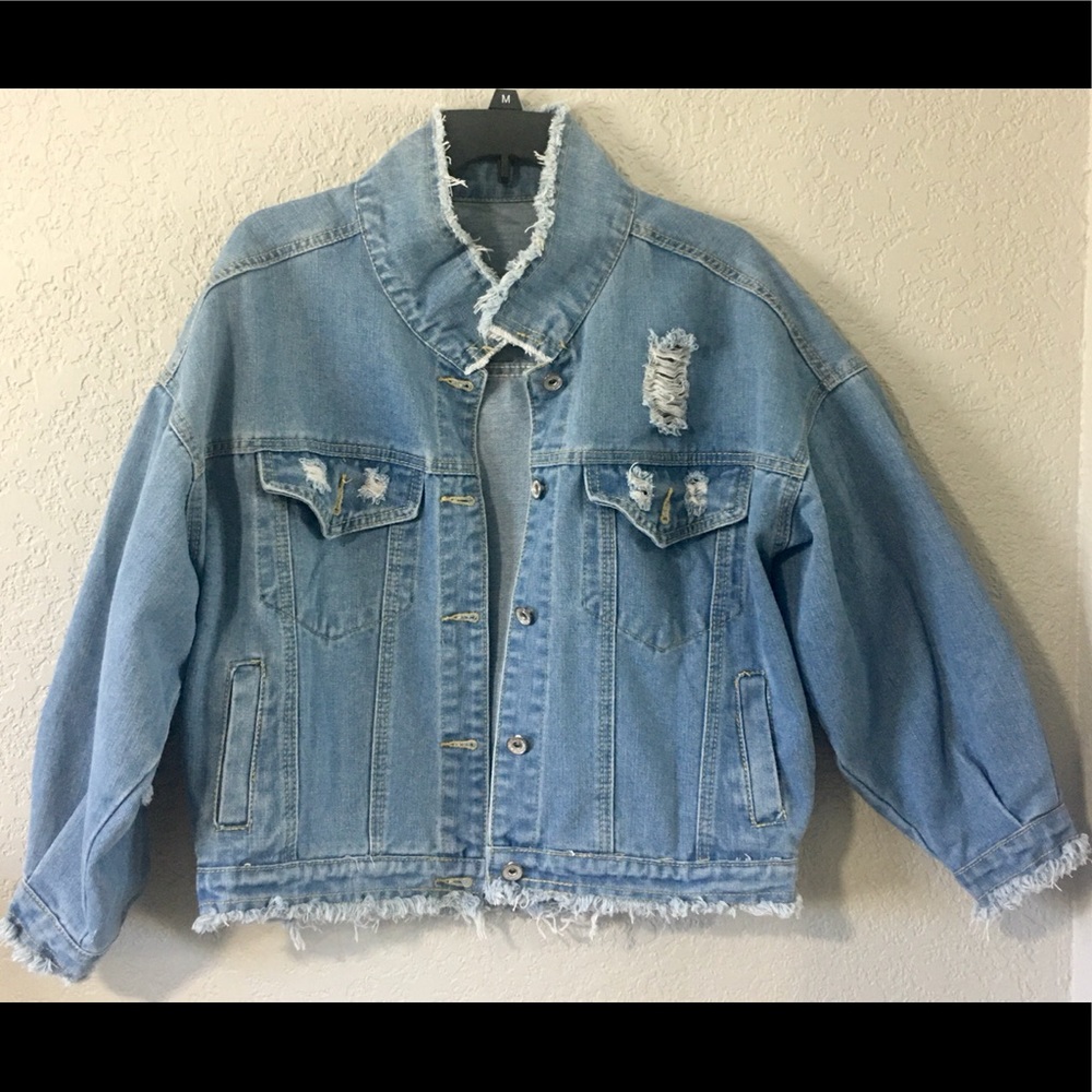 Distressed Jean Jacket Raw Hem